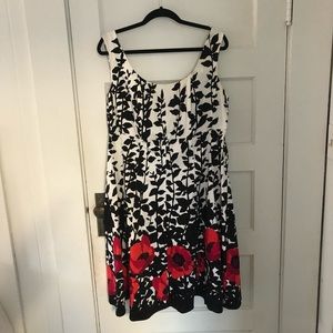 Nine West 18w sleeveless blk/wht print dress